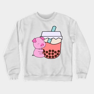 Baby Kawaii Pig Hugs Sweet Bubble Tea Pink Boba Tea Crewneck Sweatshirt